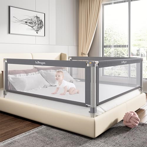 Ixdregan Bed Rail for Toddlers - Double Side Lift and Adjustable Height - Queen Bed - Grey
