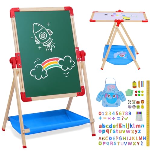 Art Easel for Kids Magnetic Wooden Double Sided Standing Toddlers Chalkboard