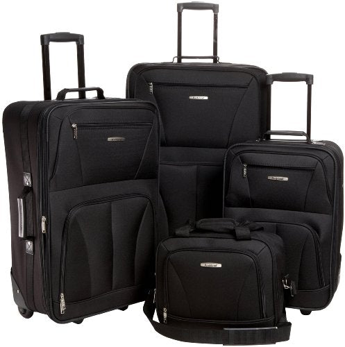 Rockland Journey 4-Piece Softside Upright Luggage Set - Lightweight and Expandable, Black