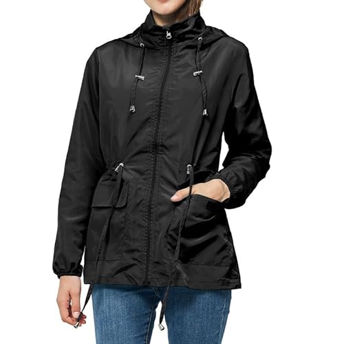Women's Lightweight Packable Waterproof Rain Jacket with Hood