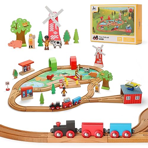 SainSmart Jr. Wooden Train and Farm Toy Set for Toddlers
