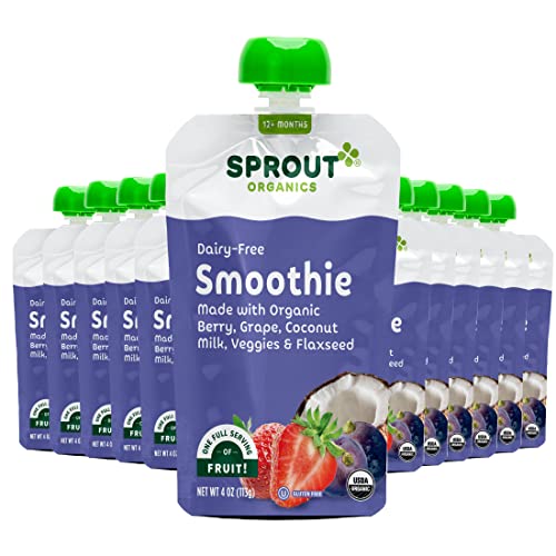 Sprout Organic Toddler Smoothie Pouches, Berry Grape with Coconut Milk (Pack of 12)