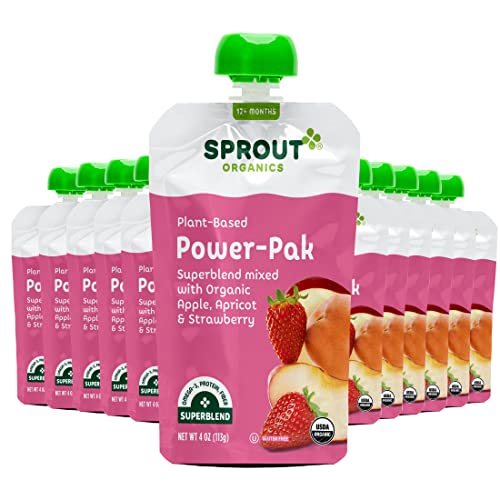 Sprout Organic Toddler Pouches, Apple Apricot &amp; Strawberry, 4 Oz - Pack of 12