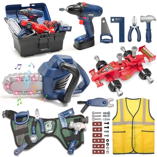 Kids Tool Set with Chainsaw &amp; Excavator Toys- 47 Pcs