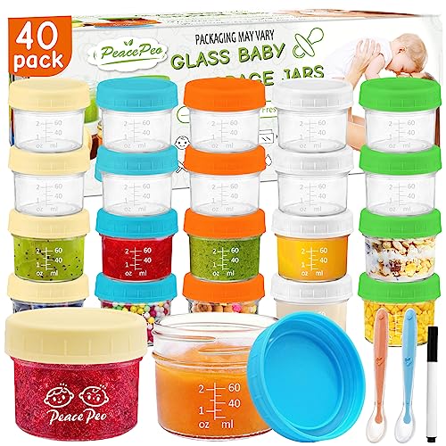 PeacePeo Glass Baby Food Storage Containers 4OZ, 40Pcs