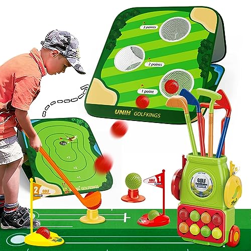 UNIH Kids Golf Set with Balls, Cornhole Board &amp; Putting Mat