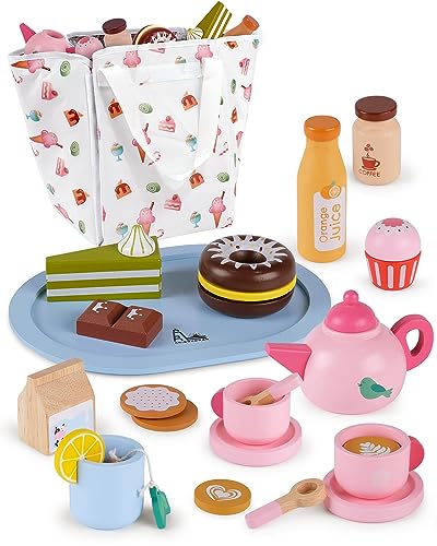 Wooden Tea Set for Girls, Play Kitchen Accessories