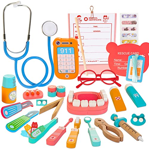 Wooden Dentist Kit for Kids, 41 Pieces