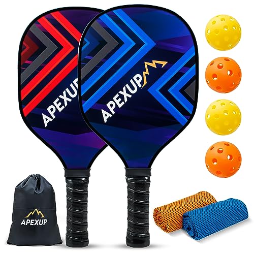 Apexup 4-Pack Wood Pickleball Paddle Set with Accessories