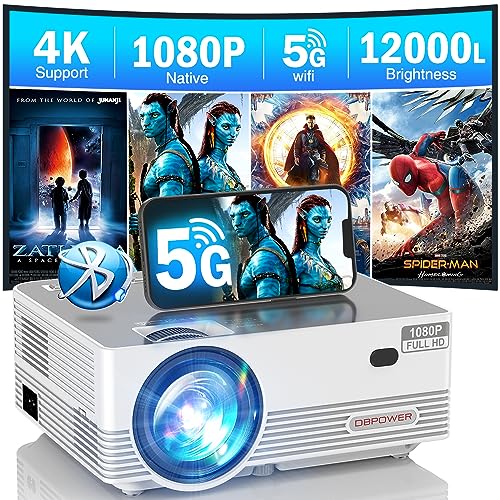 DBPOWER Native 1080P 5G WiFi Bluetooth 5.1 Projector with 4K Support