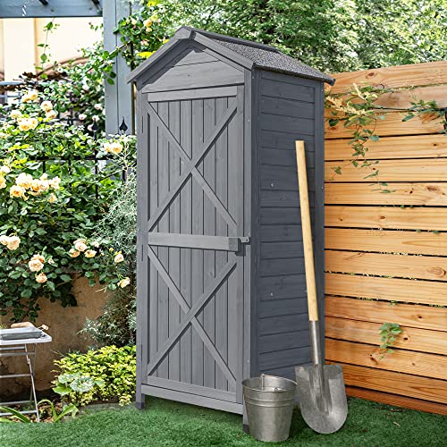 Evedy Outdoor Wooden Storage Shed - 5.1ft x 2.1ft - Tool Organizer Cabinet with Waterproof Asphalt Roof and Workstation