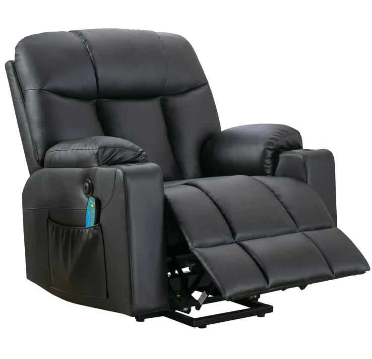 37.8" Wide Super Soft and Oversize Leather Lift Assist Recliner with Heat and Massage