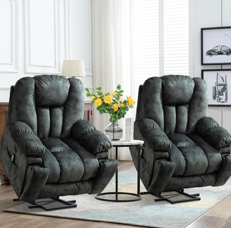Oversized Power Lift Chair - Heated Massage Electric Recliner with Super Soft Padding (Set of 2)